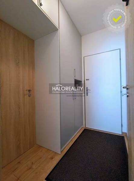 The entrance hall in a studio apartment with wooden paneling and built-in wardrobes.