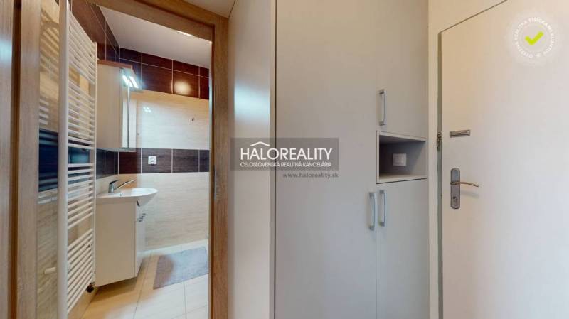 The entrance hall of a studio apartment with access to the bathroom, a built-in wardrobe, and doors.