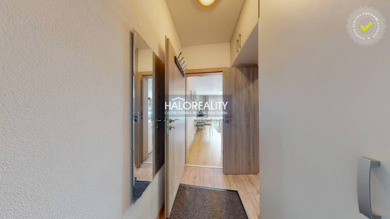 Hallway of a studio apartment with wooden flooring, a mirror, and ceiling lights.