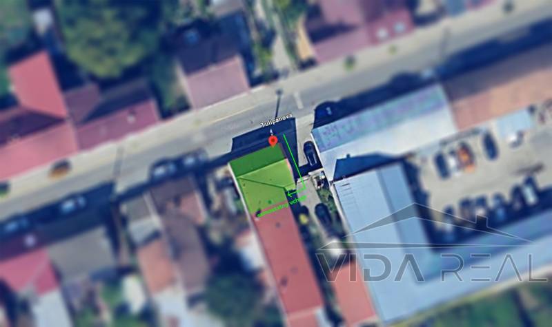 Aerial view of the location of a 2-room apartment on Tulipánová Street in Trnava.