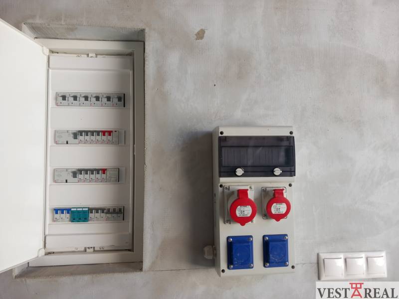 Electrical distribution box and sockets in a family house.
