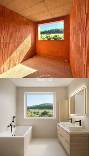 Renovation of a bathroom in a family house with a view of nature.