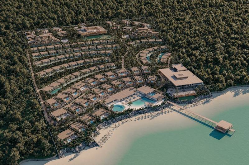 Luxury residential area with villas and pools by the beach in the Nungwi area, Zanzibar North.