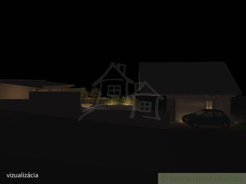 Night visualization of a family house in Banská Bystrica with a car in the yard.