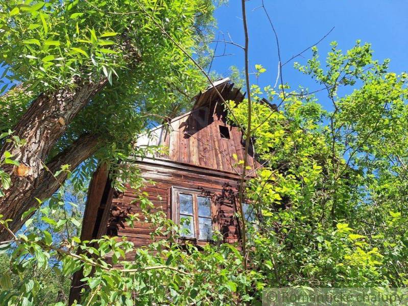 A cottage in Liptovský Mikuláš surrounded by dense greenery under a clear blue sky.