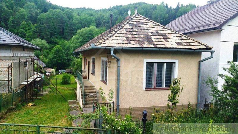 A family house in Fričovce, surrounded by greenery, with a garden and a hilly backdrop.