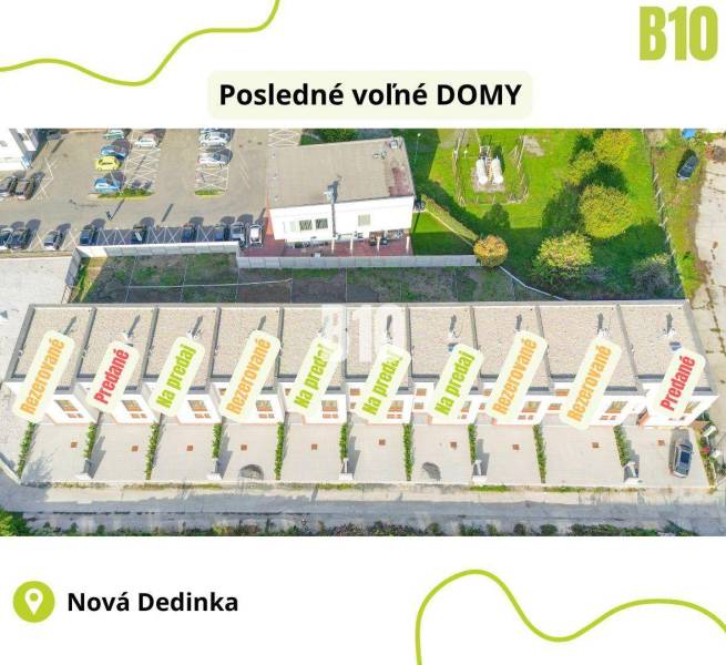 Row family houses in Nová Dedinka - Nová Ves pri Dunaji, with parking and gardens.
