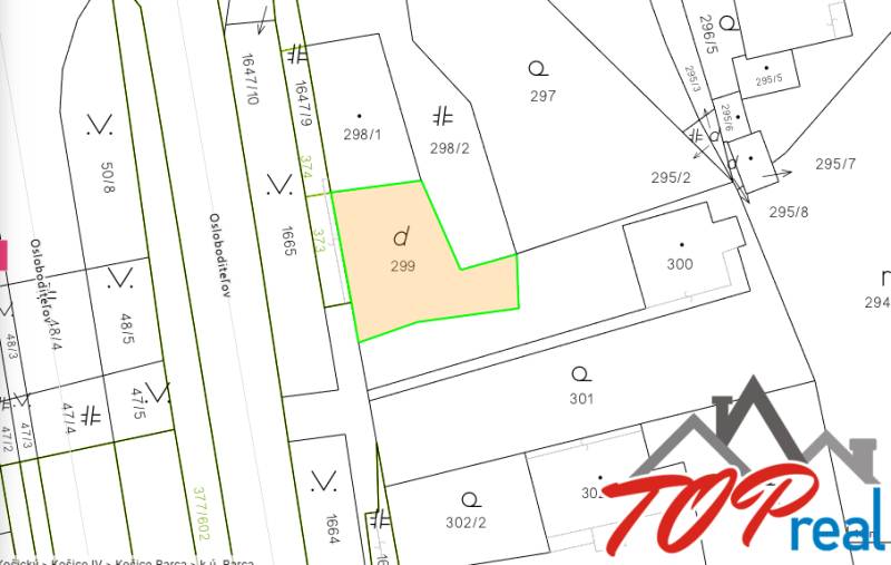 Land map on Osloboditeľov, Košice - Barca district, for residential purposes.