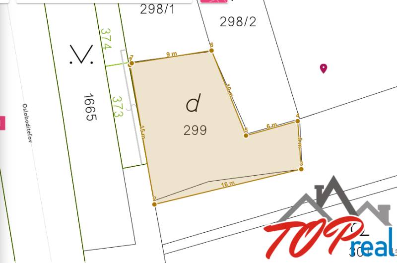 Cadastral map of land plots in the Košice - Barca district on Osloboditeľov Street.