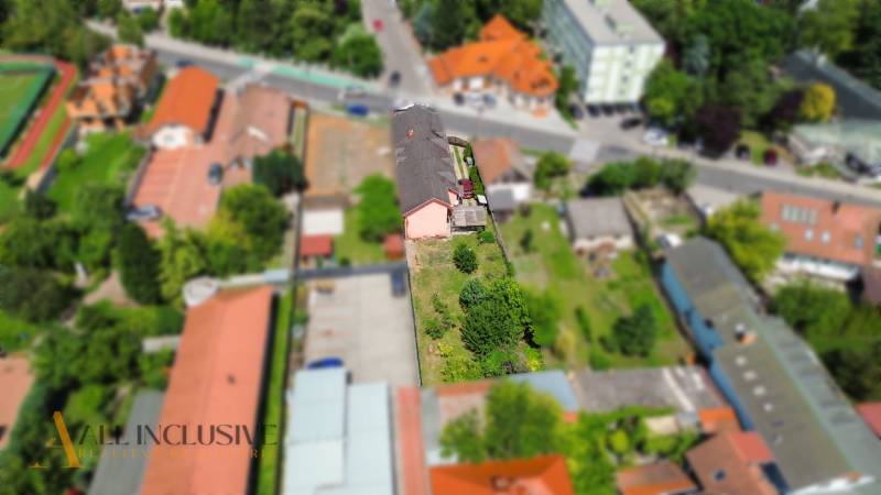 Aerial view of a family house with a long yard on Gyulu Szabóa Street in Dunajská Streda.