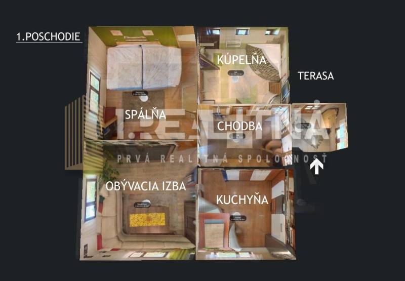 Bedroom, bathroom, kitchen, hallway, terrace, living room.