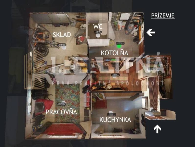 Floor plan with rooms: storage, office, toilet, boiler room, and kitchenette in a family house.