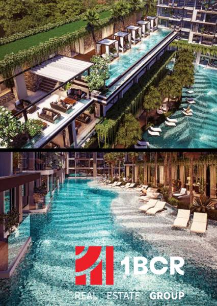 Luxury pools and terrace in the Pattaya apartment construction project.