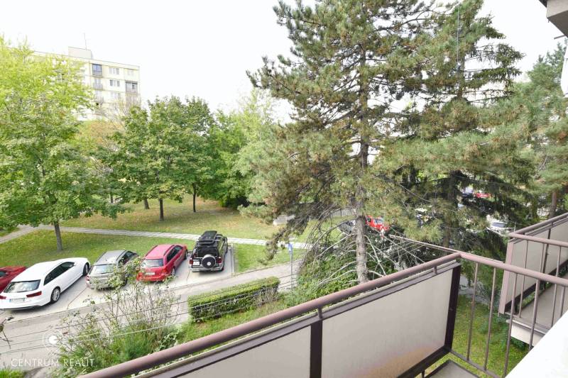 View from a 2-room apartment on Smolnícka Street in Bratislava-Ružinov. Parking and greenery.