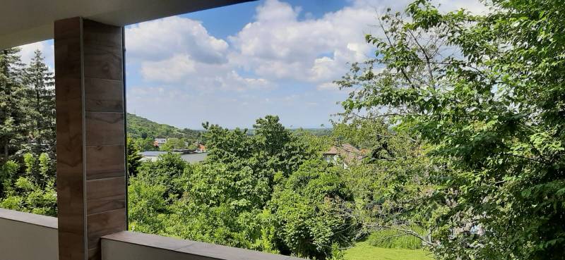 View from the villa of greenery and houses in Hainburg an der Donau.