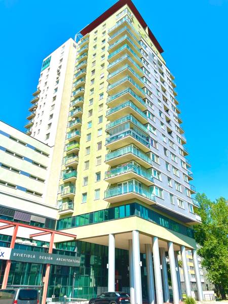 High-rise residential building with balconies on Ružová dolina in Bratislava - Ružinov.