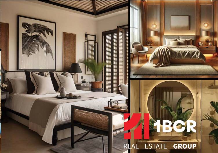 Elegant bedroom in a 2-room apartment with modern furniture and designer decorations.