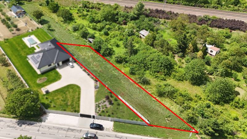A location in Nové Mesto nad Váhom with residential plots, close to the railway line.