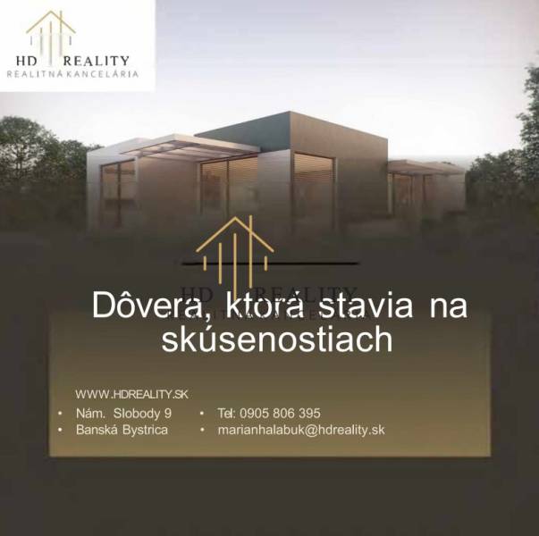 Real estate agency advertisement for a 2-room apartment in Banská Bystrica with contact information.