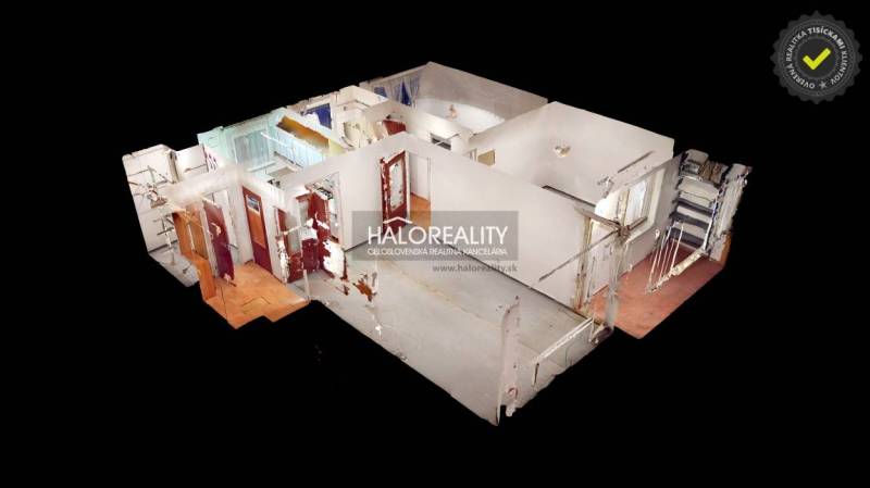 A 3D floor plan for a 3-room apartment shows rooms with white walls and flooring.