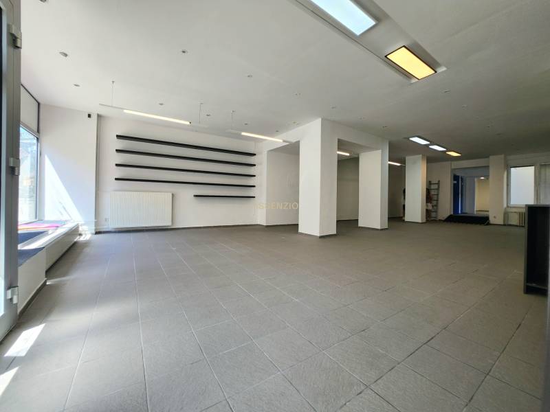 Spacious commercial spaces with large windows and modern lighting.