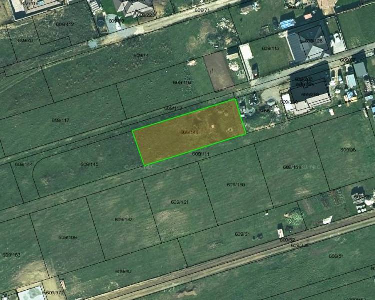 Aerial photograph of a residential plot in the village of Župčany near Prešov with a parcel number.