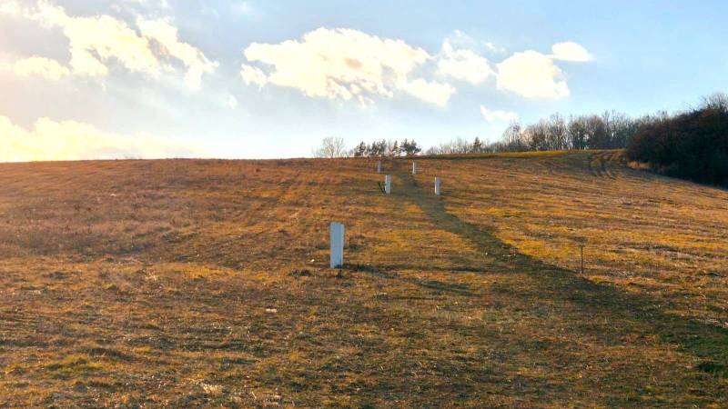 Hilly terrain with grass in the area of Župčany near Prešov, suitable for residential plots.