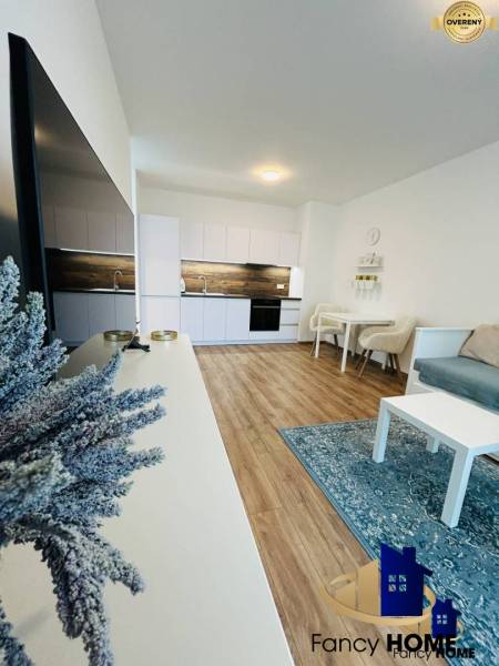 Bright kitchen and living area in a studio apartment with wooden flooring.