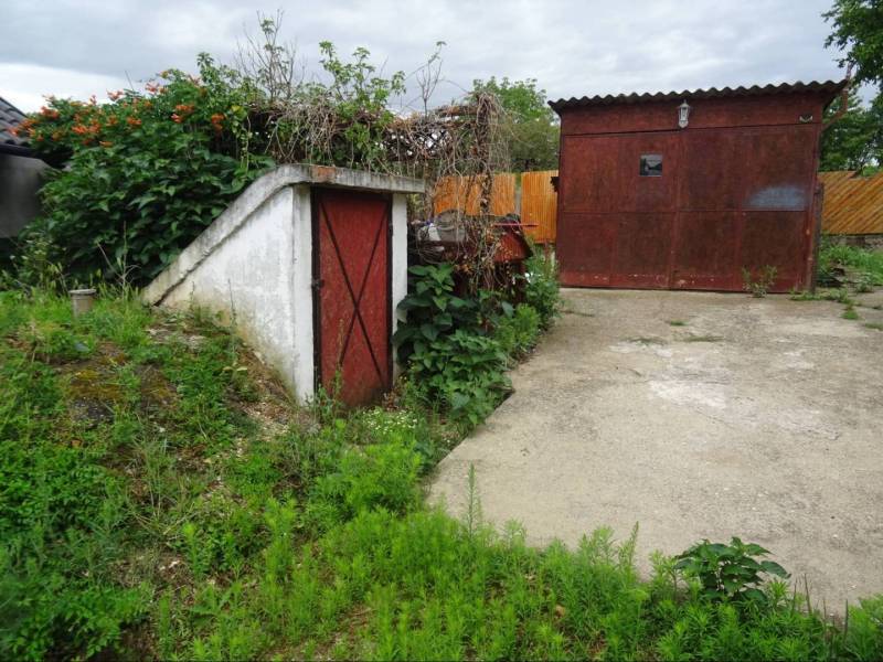 A family house in Leh with a neglected garden and a small metal tool shed.