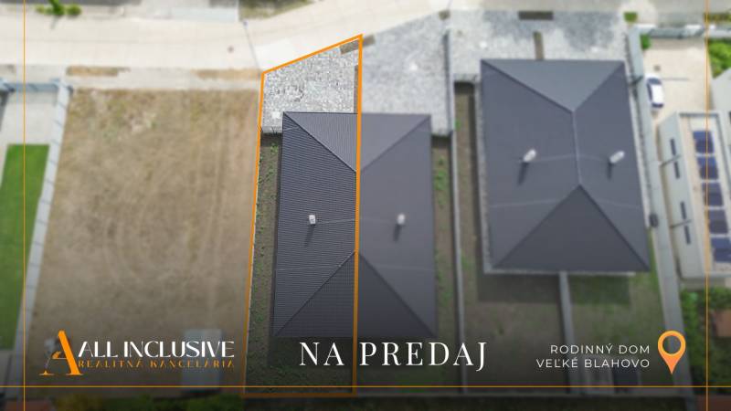 A top view of two family houses in Veľké Blahovo in Dunajská Streda.