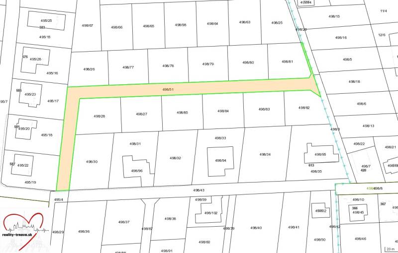 Cadastral map showing parcel numbers and plots in the Housing Development in Alekšince on Krátka Street.