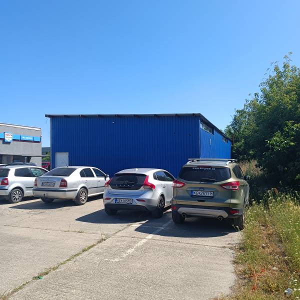 Parking lot in front of the warehouses on Textilná Street in Košice, Nad jazerom area.