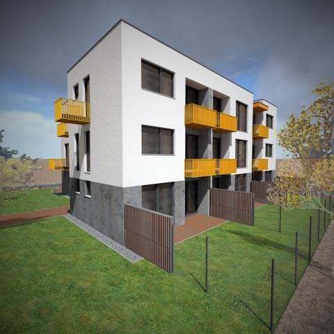 New building with balconies and a garden on Millenium Street in Galanta Košúty, 2-room apartment.