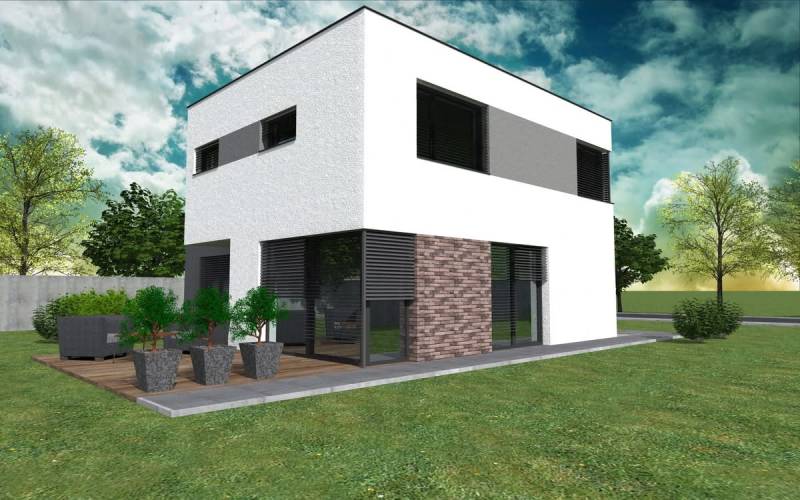 Construction of houses in Western Slovakia: Two-story house with a terrace and garden.