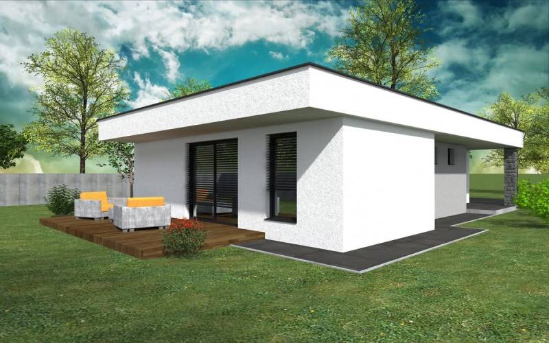 Modern bungalow with garden seating in Western Slovakia, Home construction.