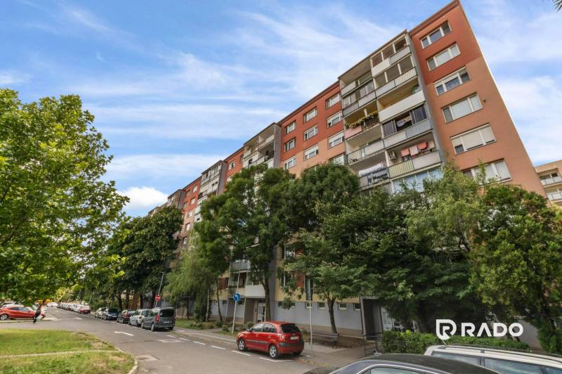 A container house on Bratislavská Street in Senec surrounded by greenery and parked cars.