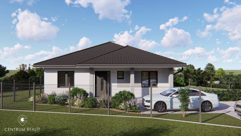 A family house with a landscaped garden, fencing, and a parked car in Malinovo. Residential land.