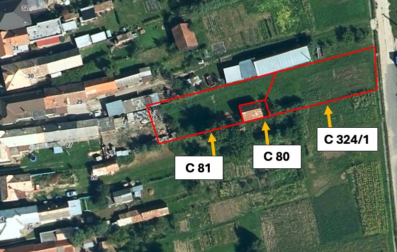 Aerial view of plots registered in Štrkovec designated for house construction.