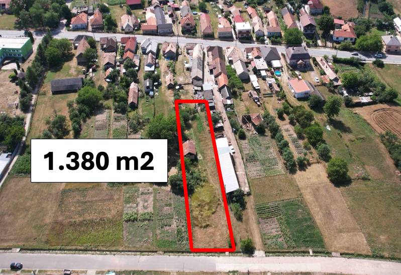 Aerial view of a 1,380 m² plot in Štrkovec. Construction of houses.