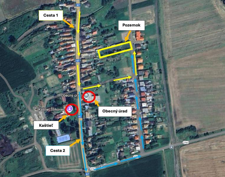 View of the map of Štrkovec, showing the construction of houses and communication routes.