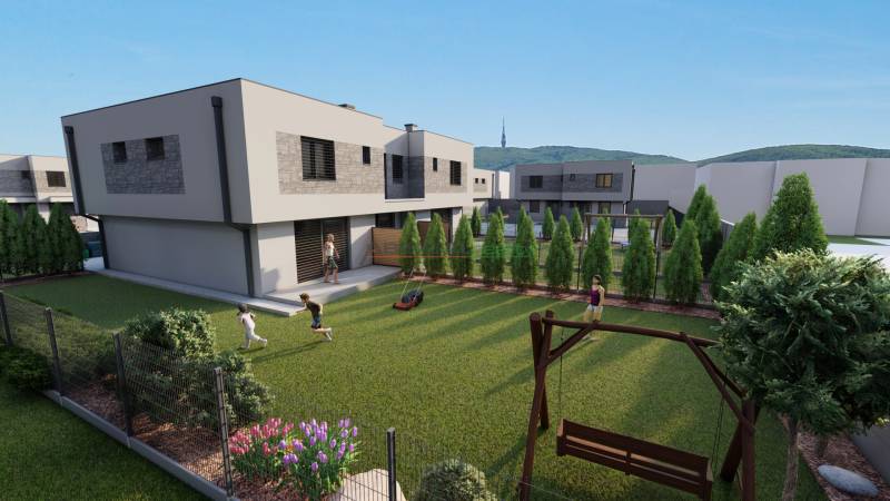 Garden at a 4-room apartment on Triblavinska Street in Chorvátsky Grob with a playground and terrace.