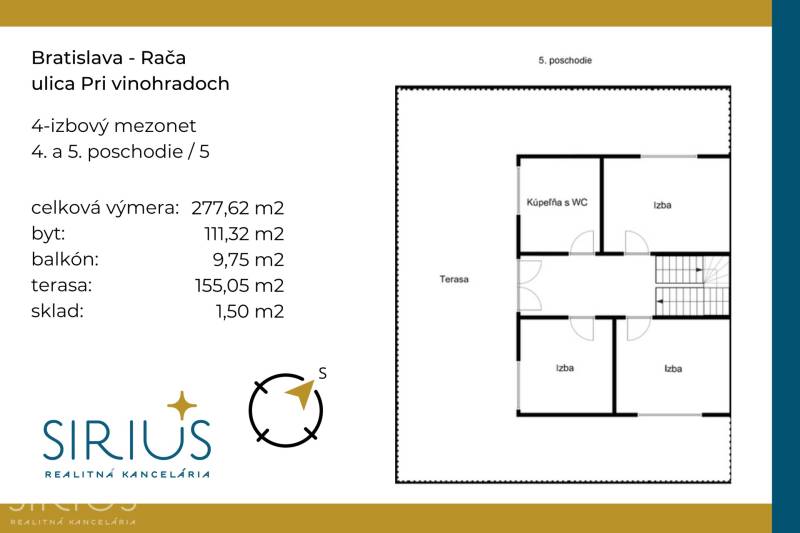 Floor plan of a 4-room duplex with a terrace and balcony in Bratislava - Rača, Pri vinohradoch street.