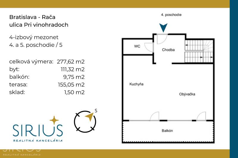 Layout of a 4-room duplex on Pri vinohradoch Street in Bratislava.