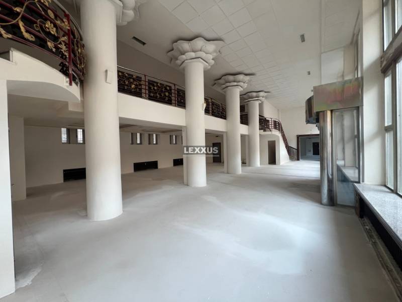 Spacious commercial spaces with large columns and glazing allow for flexible use.