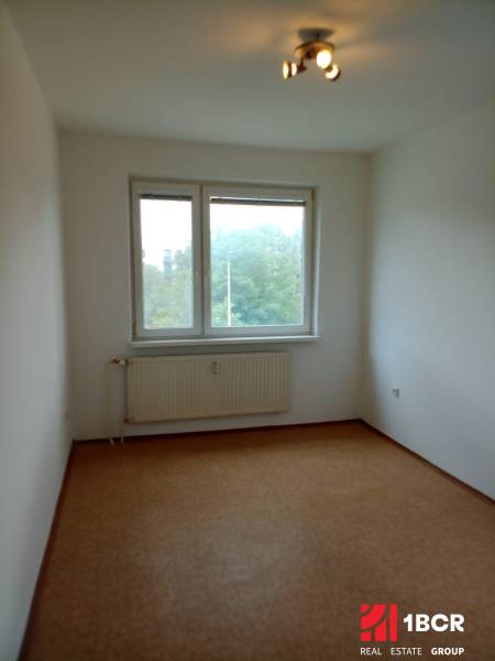 A room with a window and a radiator in a 3-room apartment with simple lighting.