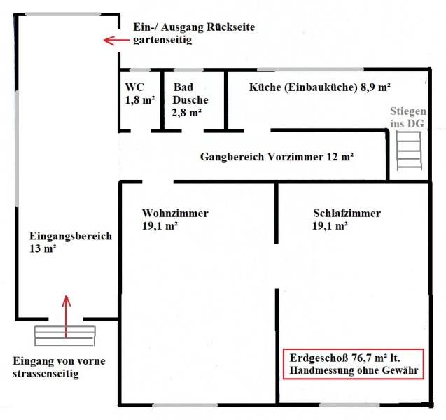 Floor plan of a family house with rooms: living room, kitchen, bedroom, bathroom, and toilet.