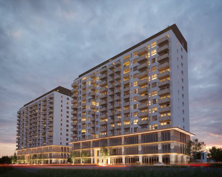 Apartment construction on Panónska Road in Bratislava - Petržalka in the evening hours.