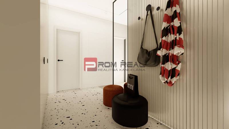 A hallway with a coat rack and a case, a cozy entrance to a 3-room apartment.