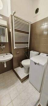 Bathroom in a 2-room apartment with a sink, toilet, and washing machine.
