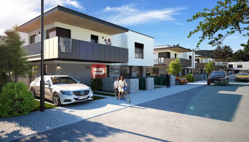Modern row housing with cars and cyclists, 3-room apartment in Dubová.